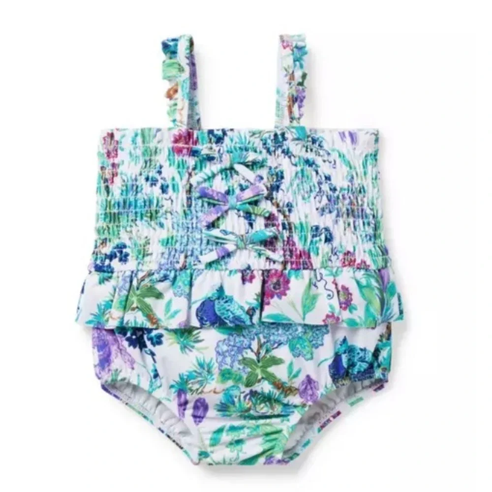 Janie and Jack Baby Recycled Floral Smocked Swimsuit Size 6-12 Month